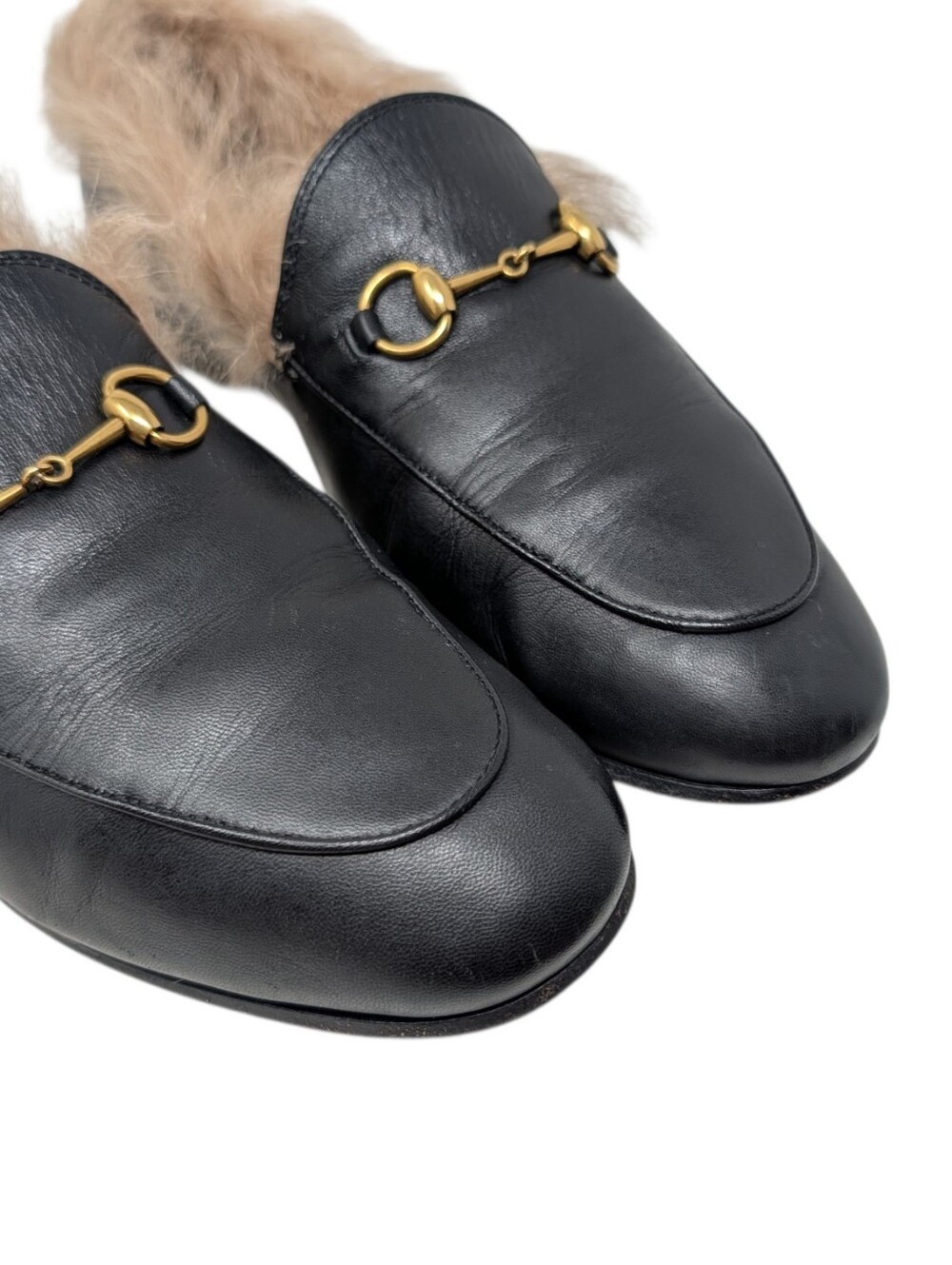 Gucci Black Leather Fur Jordaan Loafer Size EU 39 - Picture 8 of 12